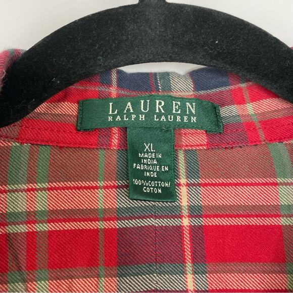 Lauren Ralph Lauren red green beige button down long sleeve XL 100% cotton - Picture 6 of 6